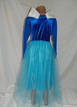 Синее карнавальное платье принцессы на 8-9 лет2 фото