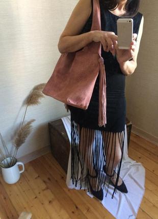 Летняя чёрная юбка миди с бахромой3 фото