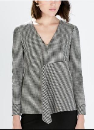Плотная качественная блуза джемпер в клетку zara испания этикетка1 фото