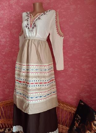 Украинский образ рубашка с вышивкой, длинная пышная юбка,фартух вышит р 428 фото
