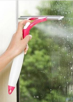 Удобная щетка для мытья окон с распылителем и водосгоном, очиститель стекла с распылителем4 фото