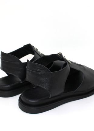Стильні жіночі чорні сандалі-босоніжки шкіра,блискавка,шкіряні/натуральна шкіра-жіноче взуття літо2 фото