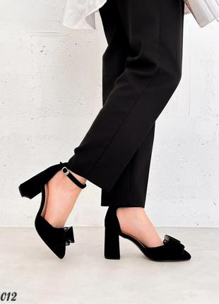 Шикарні туфлі з декором бантик, чорні, екозамша4 фото