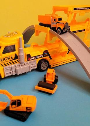 Іграшка паркінг трейлер автовоз з машинками, гараж перенесення, автовоз