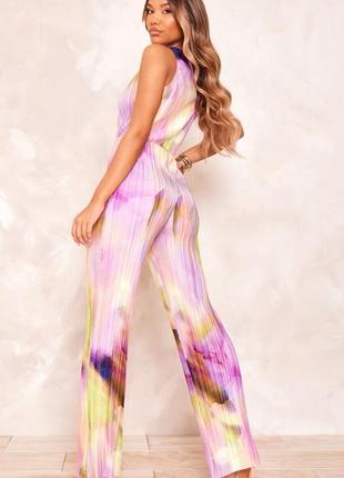 Женский яркий разноцветный летний плиссированный комбинезон костюм плиссе брюки клеш без рукавов plt7 фото