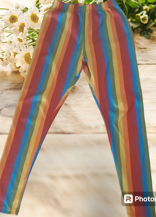 Яскраві в смужку легінси, штани, розмір 46