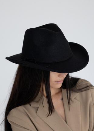 Капелюх фетровий федора ковбойка d.hats чорного кольору
