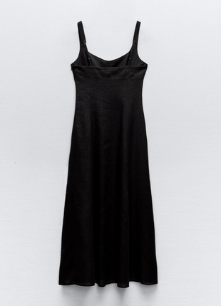 Стильное льняное черное платье на бретелях zara3 фото