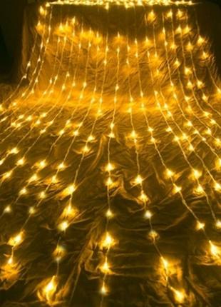Светодиодная гирлянда водопад 320 led (прозрачный шнур, с преходником) 3.0х3.0м золотистый свет