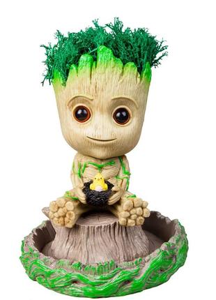 Горшок-кашпо для комнатных вазонов и канцелярии грут groot g9 малыш с птенцом и подставкой пень