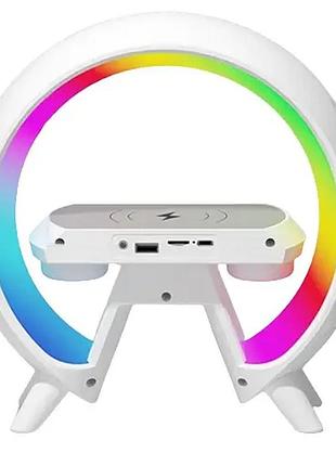 Настольная аккумуляторная лампа-ночник g-smart xm-x63 rgb + часы + зарядка + bluetooth...