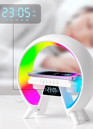 Настольная аккумуляторная лампа-ночник g-smart xm-x63 rgb + часы + зарядка + bluetooth...