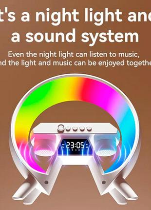 Настольная аккумуляторная лампа-ночник g-smart xm-x63 rgb + часы + зарядка + bluetooth...