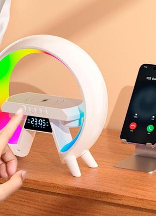 Настольная аккумуляторная лампа-ночник g-smart xm-x63 rgb + часы + зарядка + bluetooth...