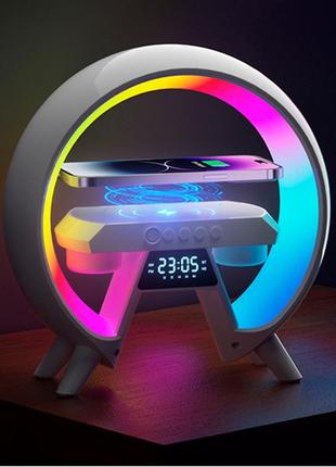 Настольная аккумуляторная лампа-ночник g-smart xm-x63 rgb + часы + зарядка + bluetooth...