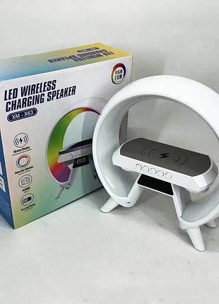 Настольная аккумуляторная лампа-ночник g-smart xm-x63 rgb + часы + зарядка + bluetooth...