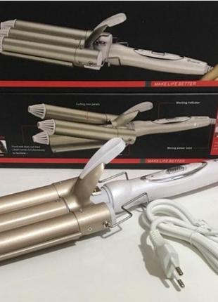 Потрійна плойка для волосся gemei gm 1988 (щипці) керамічне покриття