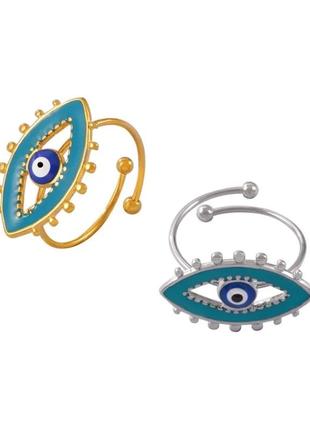 Модное кольцо с глазом дьявола в этническом стиле талисман нержавеющая сталь тренд в серебре и золоте регулируется2 фото