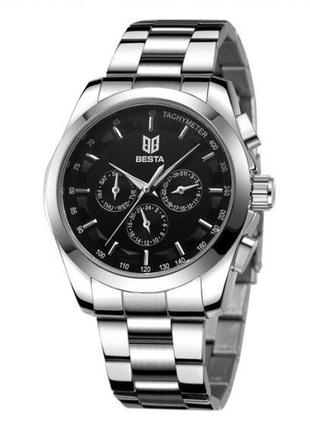 Мужские наручные классические часы besta walker steel (серебристые)