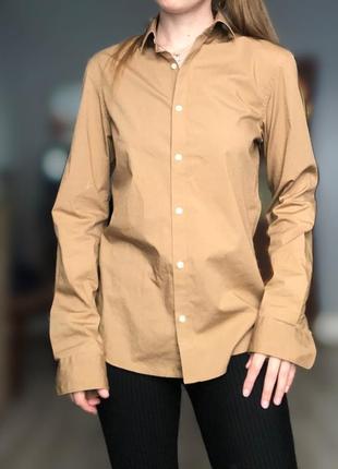 Рубашка коричневая бежевая классическая оверсайз сорочка блузка блузочка базовая..4 фото