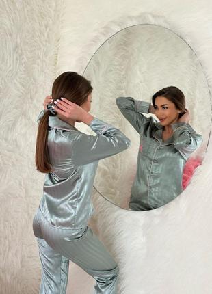Шелковая пижама в стиле victoria’s secret рубашка с длинным рукавом и штаны3 фото
