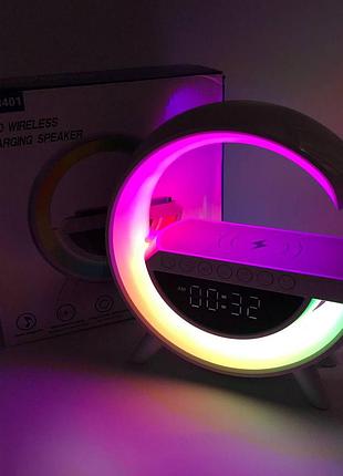 Настільна смарт лампа-нічник g-smart bt-3401 з бездротовою зарядкою, колонкою tx-733 та годинником