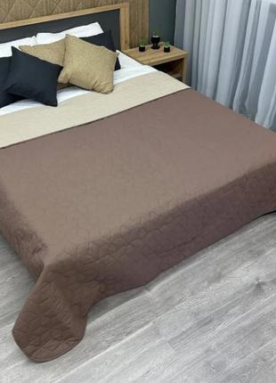 Покривало двостороннє на ліжко куб (180х215см) decorator microfiber. колір капучино з бежевим