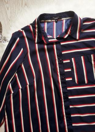Длинная рубашка в полоску туника синяя красная белая длинный рукав атласная шелковая5 фото