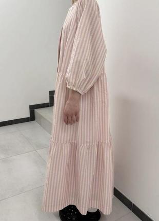 Ilag воздушное длинное платье зефирка хлопковая в полоску розовая2 фото