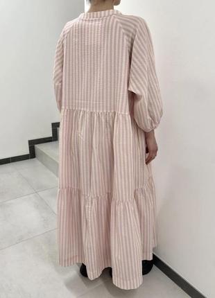 Ilag воздушное длинное платье зефирка хлопковая в полоску розовая4 фото