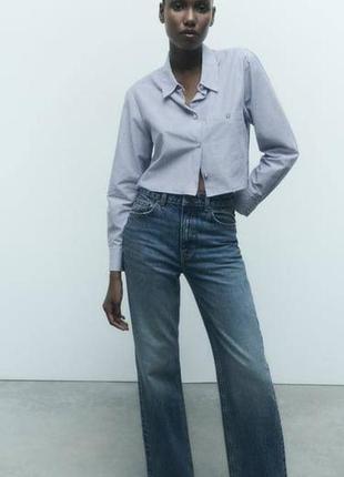 Вкорочена сорочка у смужку з ґудзиками камінчиками zаrа