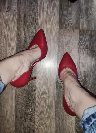 Классические красные туфли лодочки, натуральная кожа6 фото