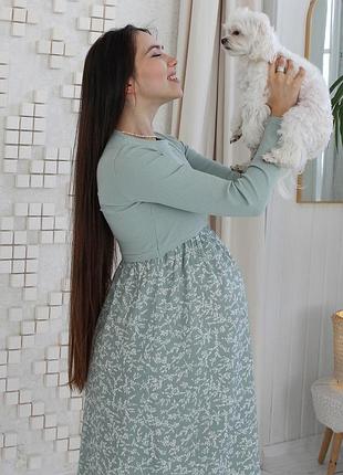 Трикотажна сукня для вагітних та годуючих мам оливкова s