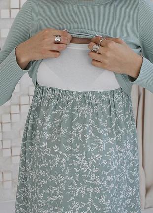 Трикотажна сукня для вагітних та годуючих мам оливкова s