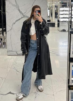 Шикарний тренч zara плащ еко шкіра, шкіряний