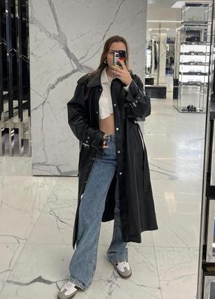 Шикарний тренч zara плащ еко шкіра, шкіряний