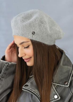 Женская классическая французская беретка зима, белл, серая