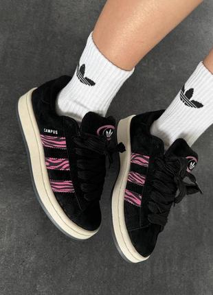 Кросівки спортивні в стилі adidas campus  black / pink zebra premium