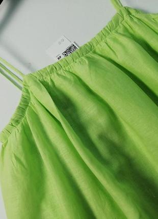 Длинное свободное оерсайз платье цвета лайма из смесового льна h&m5 фото