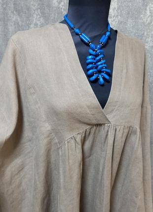 Блуза, туника, рубашка свободного кроя, оверсайс, льняная 100%лен, лёгкая, летняя, бренд zara.6 фото