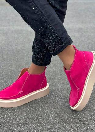 36-41 рр черевики лофери натуральна шкіра/замша на платформі чорний, бежевий, малиновий, пудра