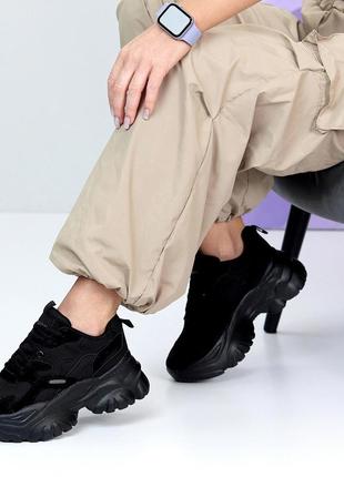 Трендові комбіновані чорні кросівки снікерси на платформі7 фото
