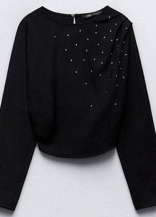 Чорний топ з камінчиками zara5 фото