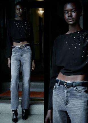 Чорний топ з камінчиками zara3 фото