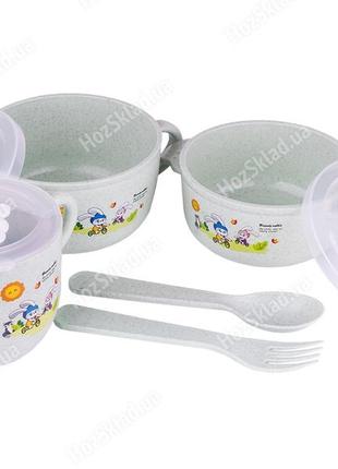 Эко посуда детская из пшеничного шелуха "jooki" набор 8 предметов