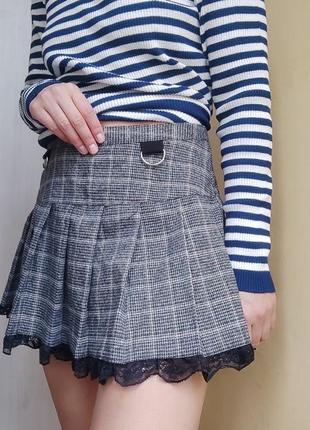 Юбка в клетку мини юбка в складку с кружевом юбка школьница в стиле y2k