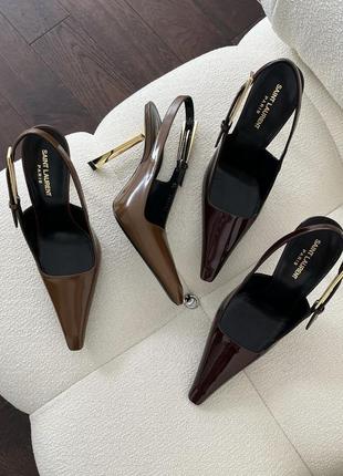 Коричневые шоколадные туфли с золотым каблуком в стиле ив сен-лоран2 фото