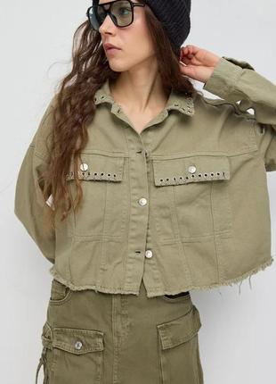 Оригінальна стильна укорочена джинсова куртка boohoo оверсайз