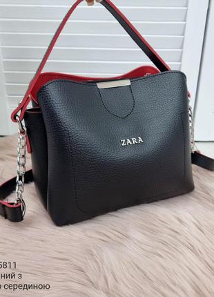 Дуже стильна і зручна сумка на кожен день 2024 колір: чорна з червоним всередині5 фото