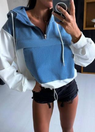 Худи с капюшоном  ткань-двухнитка+джинс стретч